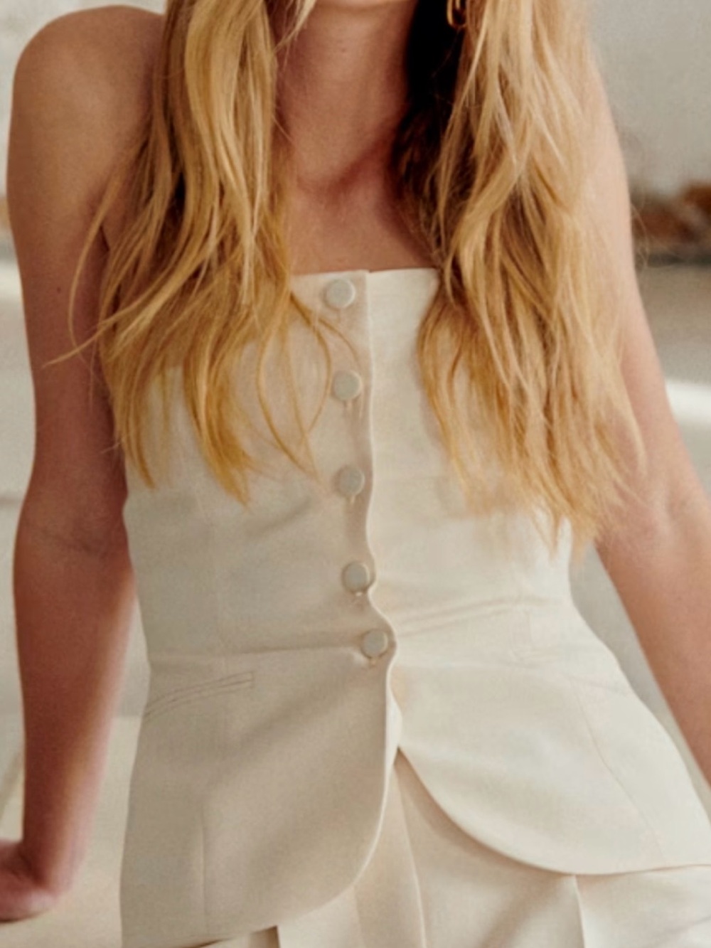 Sezane Strapless Button-Front Strapless Top